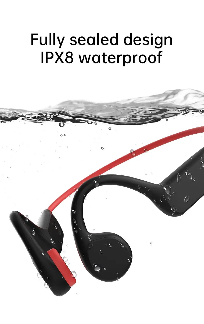 Bone Conduction Earphones Bluetooth Wireless IPX8 Waterproof MP3 Player Hifi Ear-hook Headphone With Mic Headset Swimming Earbud