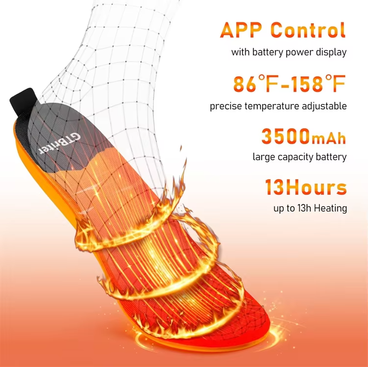 Hig quality APP Control 3500mAh Rechargeable Heated Shoe Insoles for Men Women Foot Warmer for Hunting Outdoor Work Hiking Camping