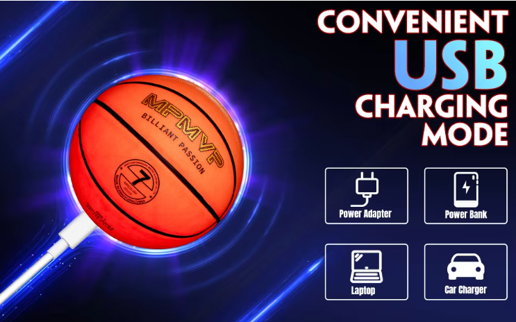 USB LED charging led basketball Size 7 glow in the dark Luminous glowing rechargeable light up led rubber basketball