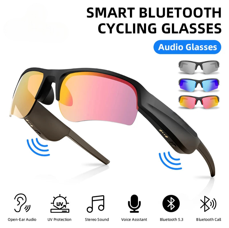 Bluetooth Smart Glasses with Headset, Audio Calls, Sports Sunglasses, Stereo Music Headphones, UV400 Protection for Cycling