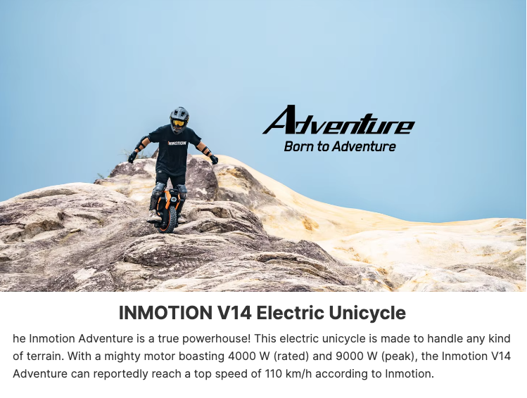 Inmotion V14 Adventure: The Pinnacle of Power, Luxury, and Advanced Technology in Electric Unicycles.(2400Wh Battery C40 Motor 9000W New Generation Suspension 16Inch Wheel High Torque)