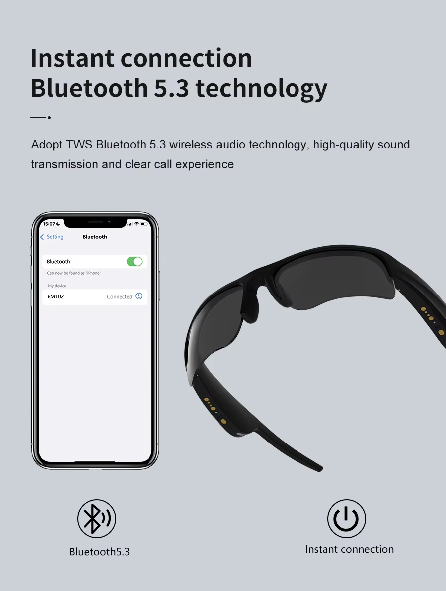 Bluetooth Smart Glasses with Headset, Audio Calls, Sports Sunglasses, Stereo Music Headphones, UV400 Protection for Cycling