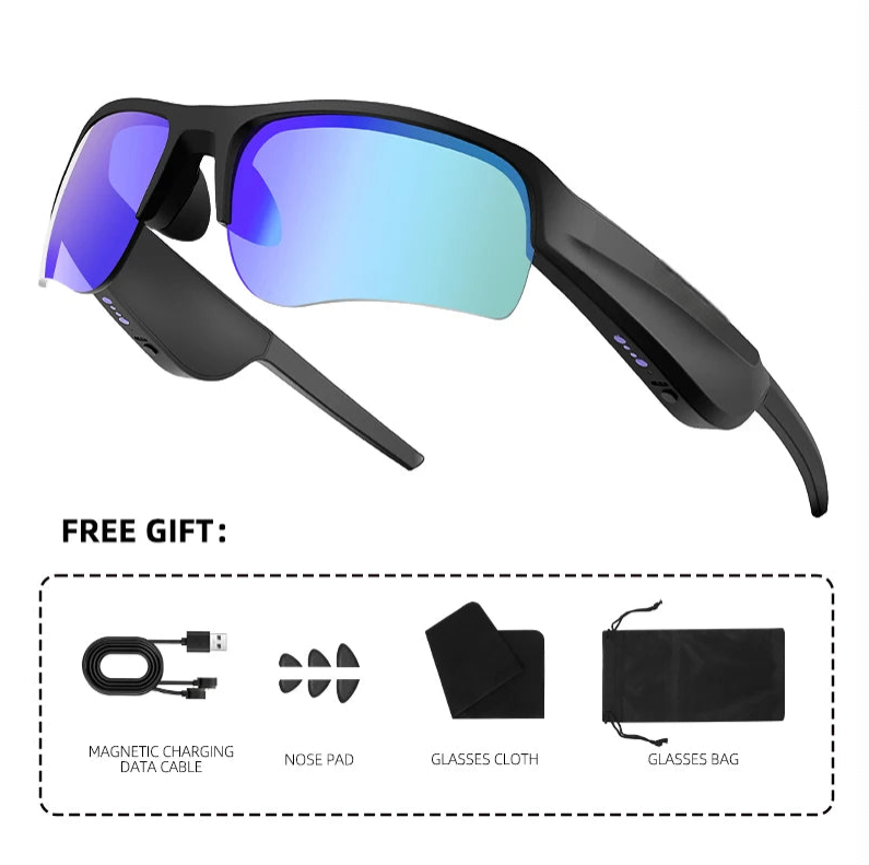 Bluetooth Smart Glasses with Headset, Audio Calls, Sports Sunglasses, Stereo Music Headphones, UV400 Protection for Cycling